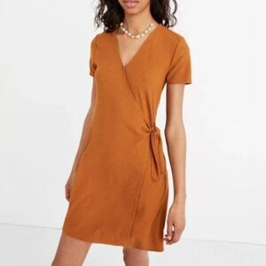Madewell Texture & Thread Size Small Brown Short Sleeve Side Tie Wrap Mini Dress